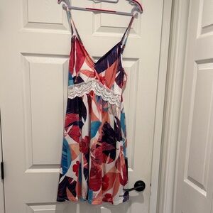 Floral Print Women's dress with Lace Midsection